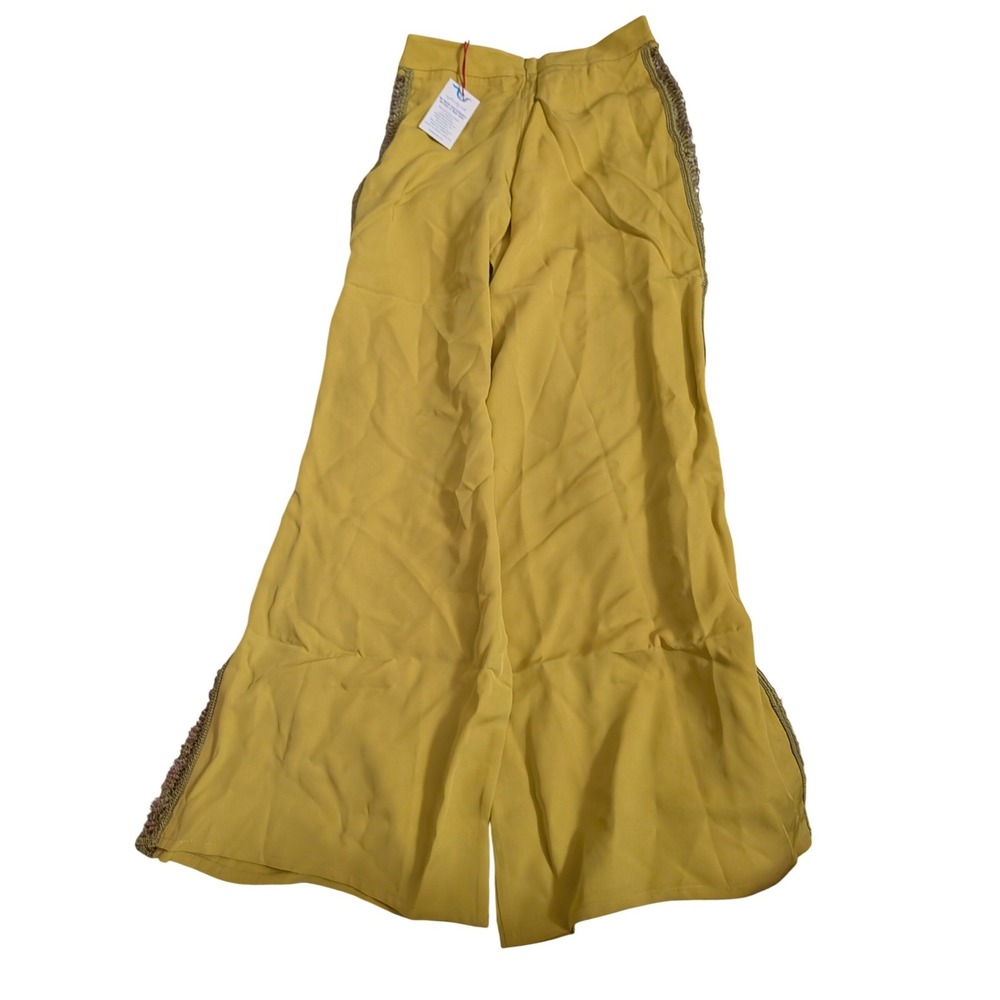 My Beachy Side Begonia Chartreuse Yellow Beaded Side Wide Leg Pants Small NEW - Picture 7 of 9